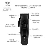 SABER 2 CLIPPER - PROFESSIONAL CORDLESS MODULAR HAIR CLIPPER WITH HIGH-TORQUE DIGITAL BRUSHLESS MOTOR IN BLACK